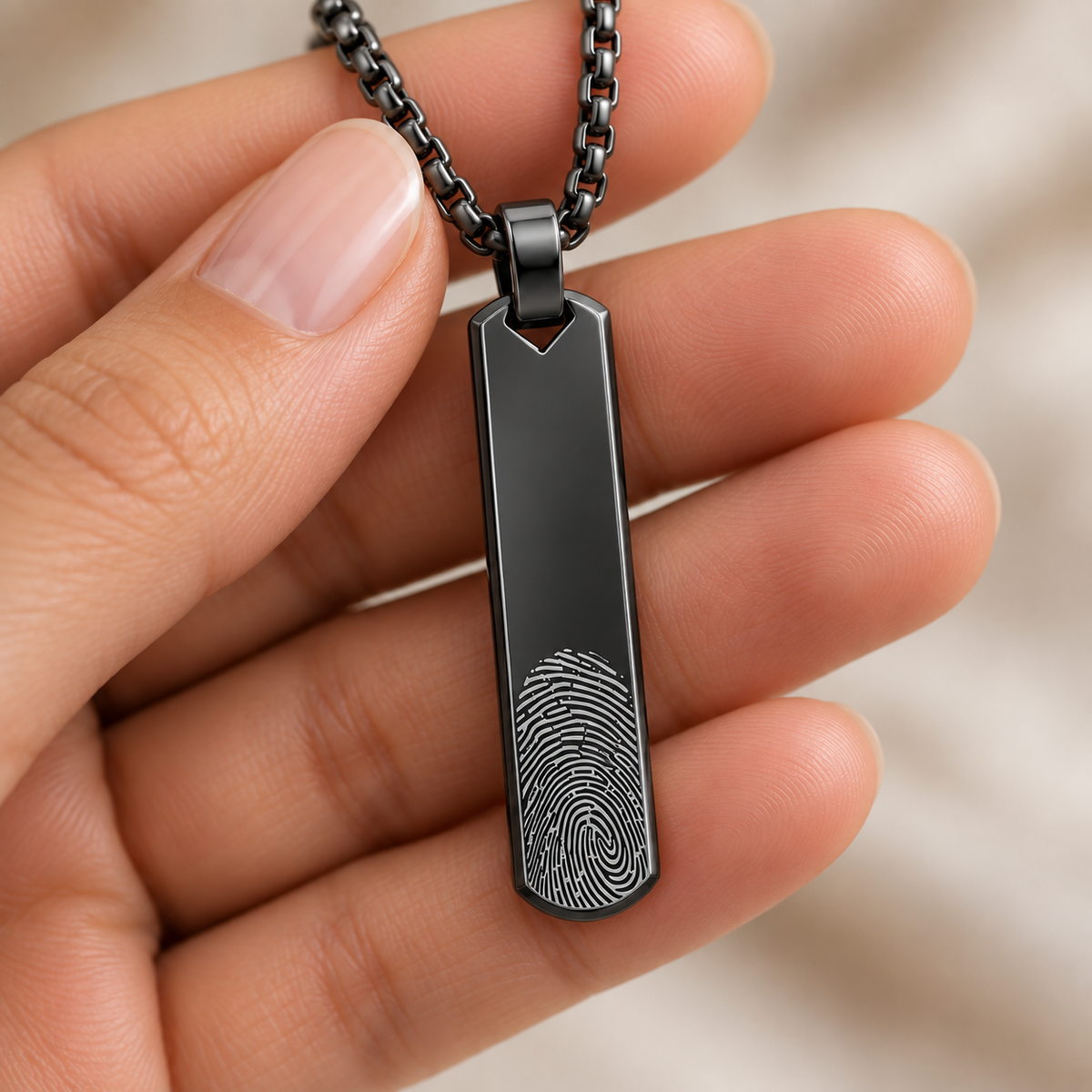 Black Fingerprint Bar Necklace