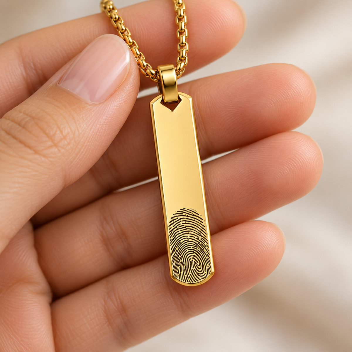 Gold Fingerprint Bar Necklace