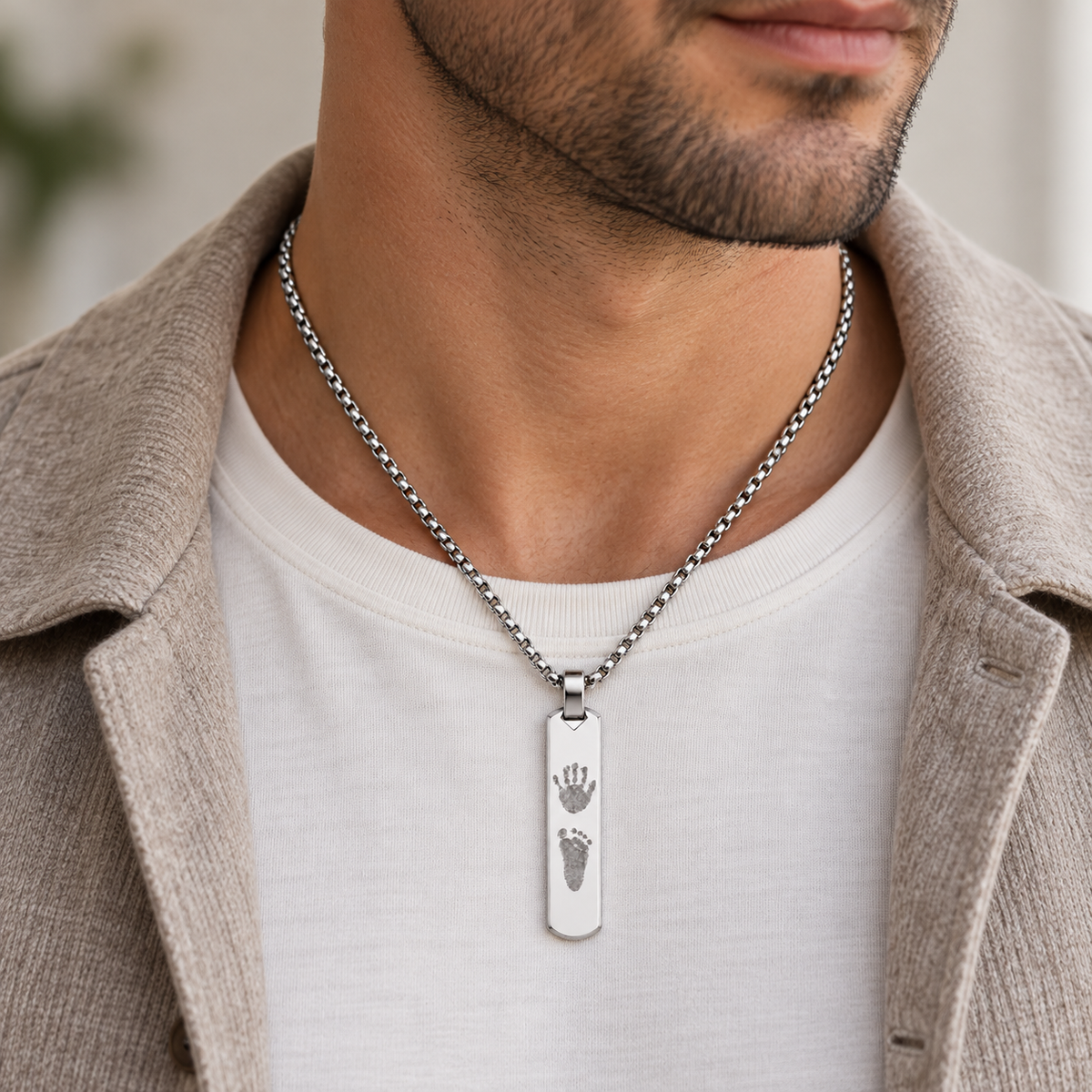 Silver Handprint / Footprint Bar Necklace