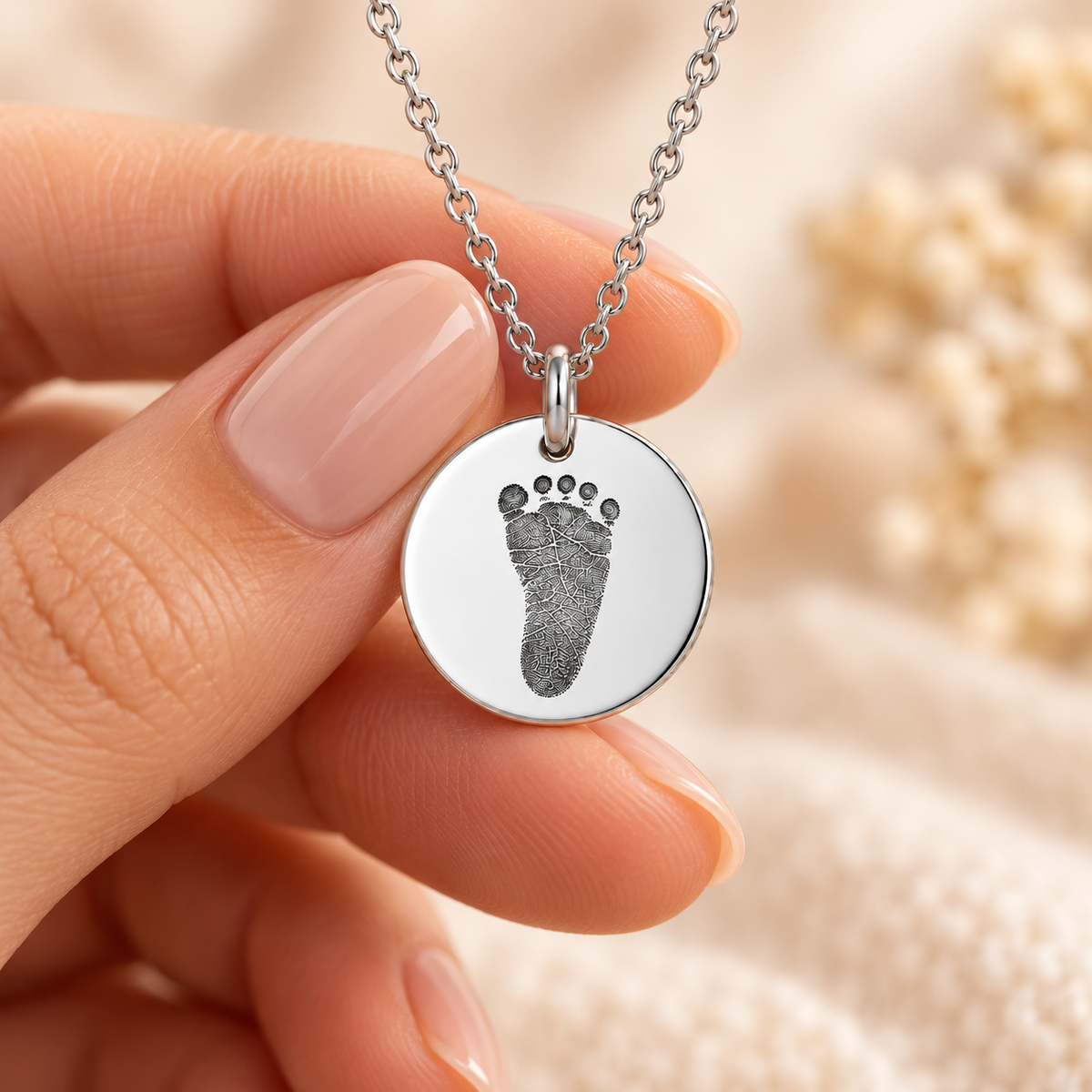 Silver Footprint Disc Necklace
