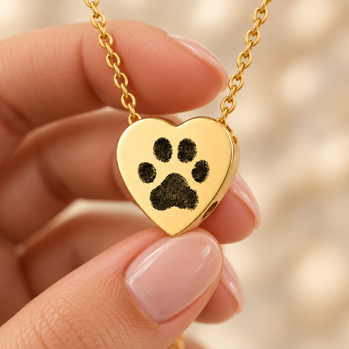Gold Paw Print Heart Urn Necklace