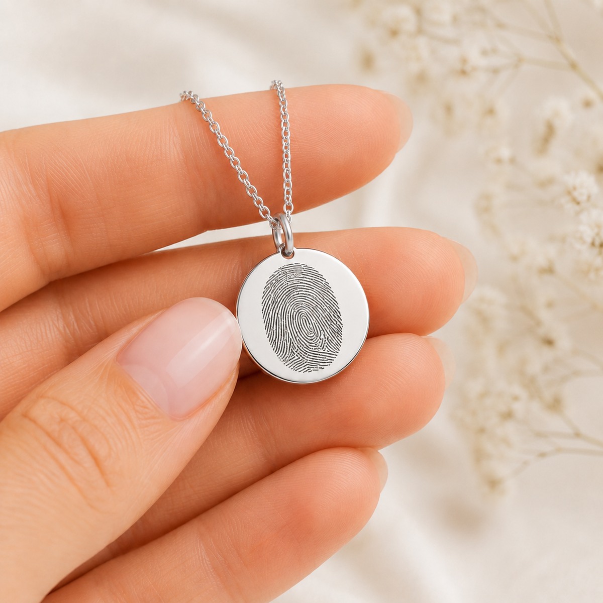 Silver Fingerprint Disc Necklace