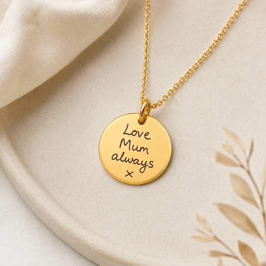 Gold Handwriting Disc Necklace