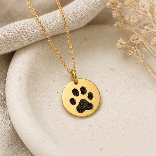 Gold Paw Print Disc Necklace
