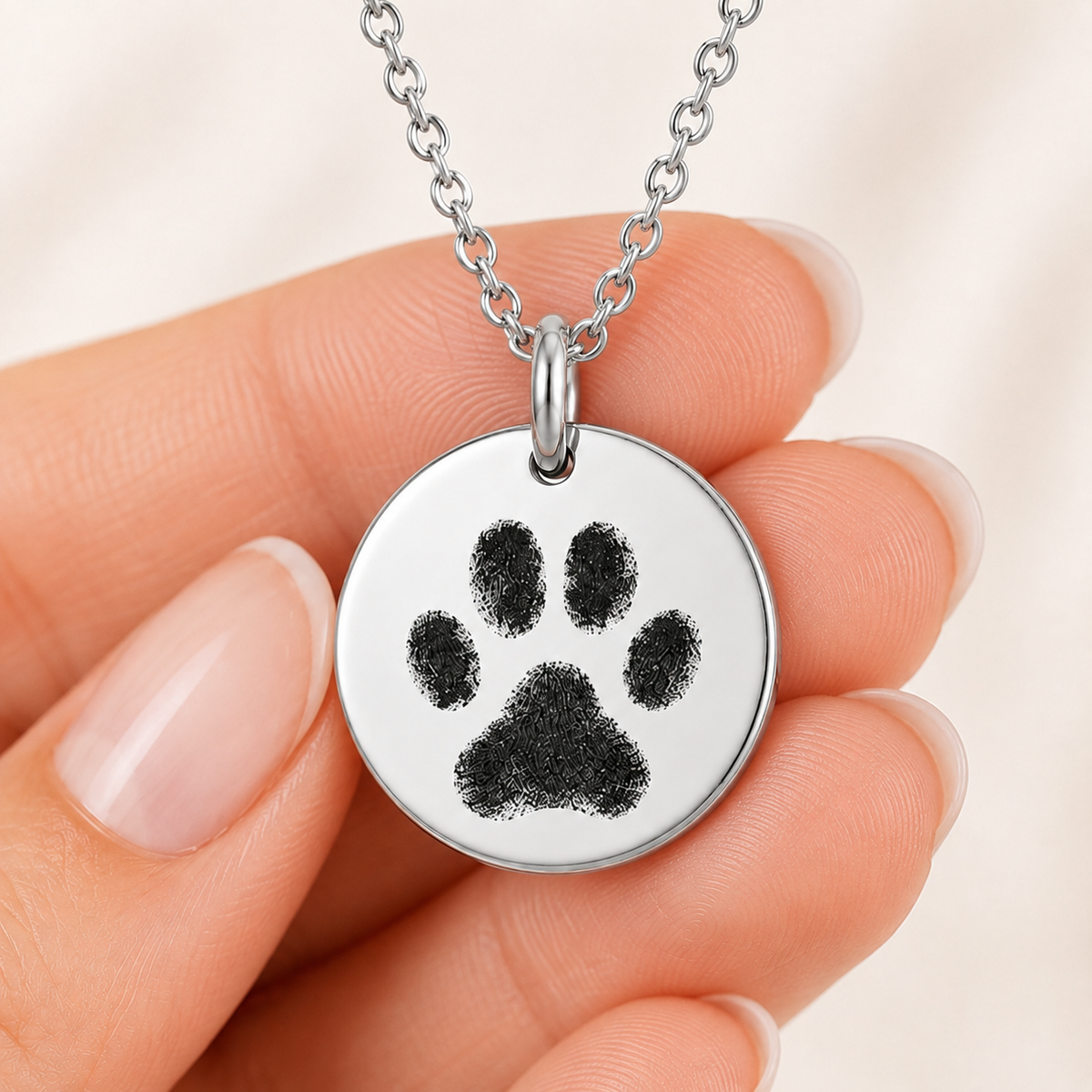 Silver Paw Print Disc Necklace