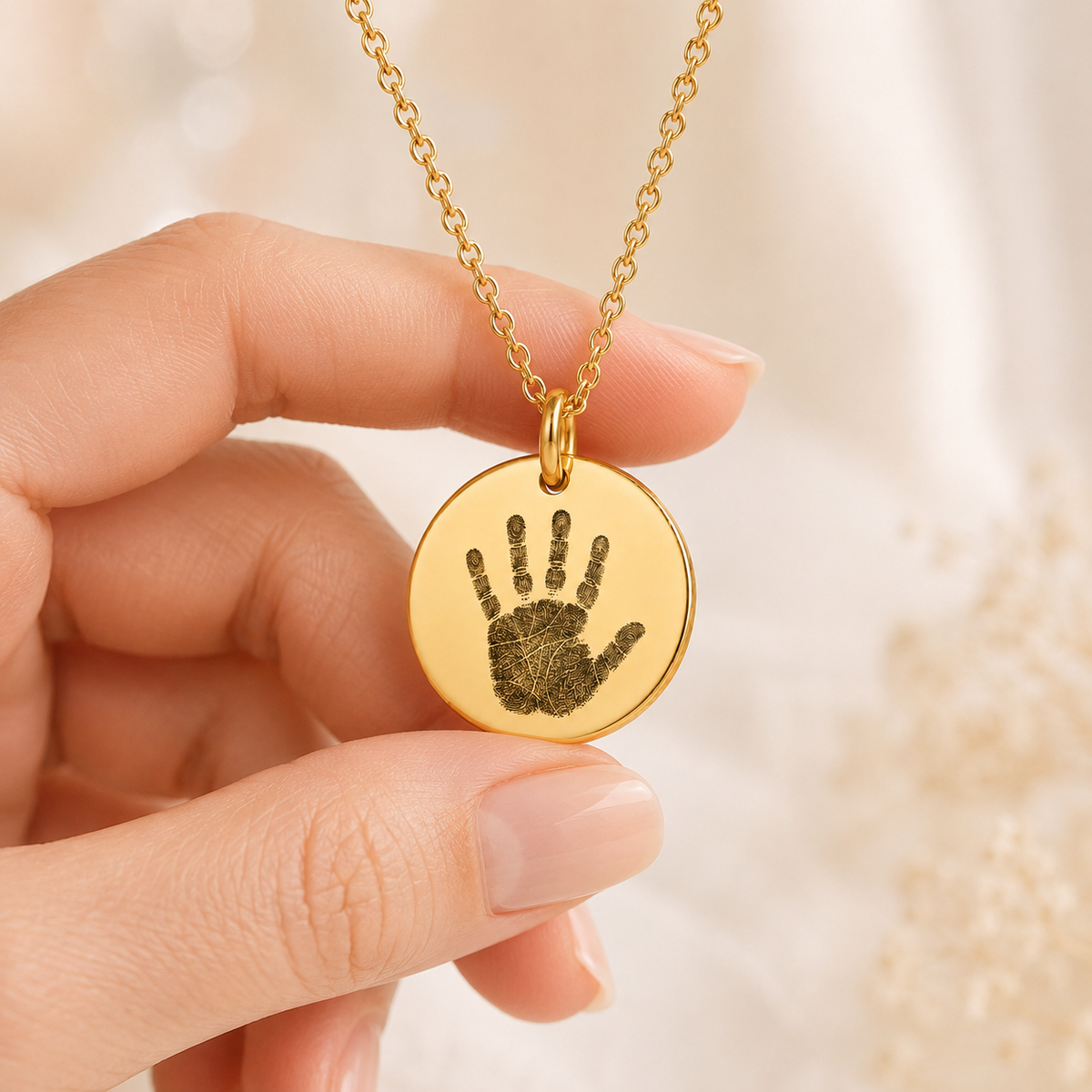 Gold Handprint Disc Necklace