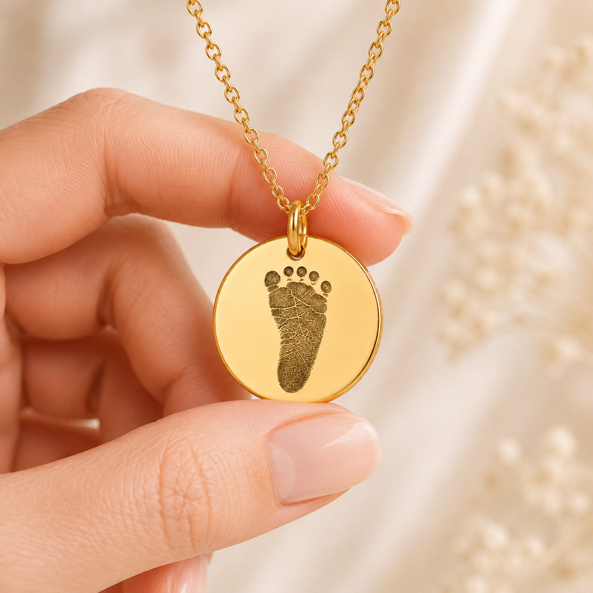 Gold Footprint Disc Necklace