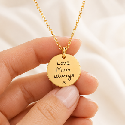 Gold Handwriting Disc Necklace
