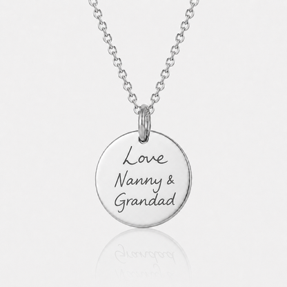 Silver Handwriting Disc Necklace