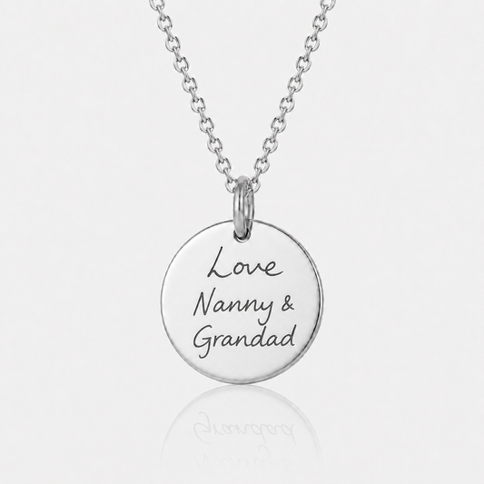 Silver Handwriting Disc Necklace