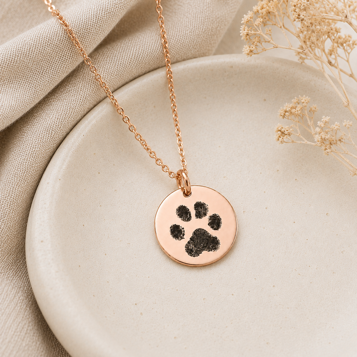 Rose Gold Paw Print Disc Necklace