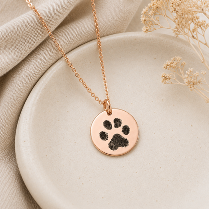 Rose Gold Paw Print Disc Necklace