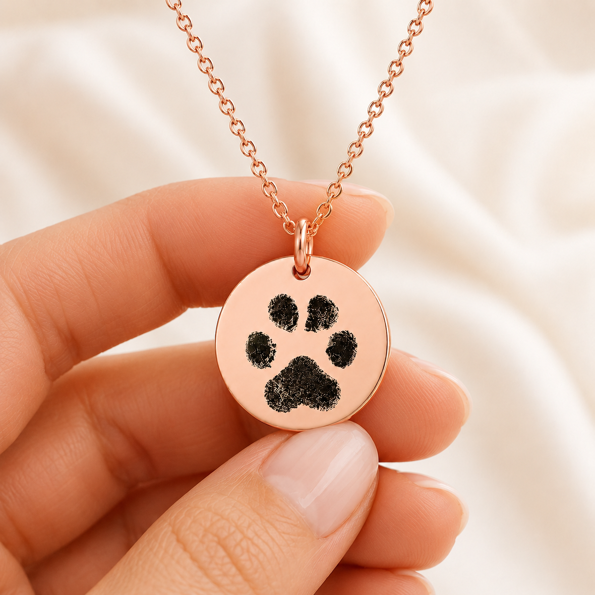 Rose Gold Paw Print Disc Necklace