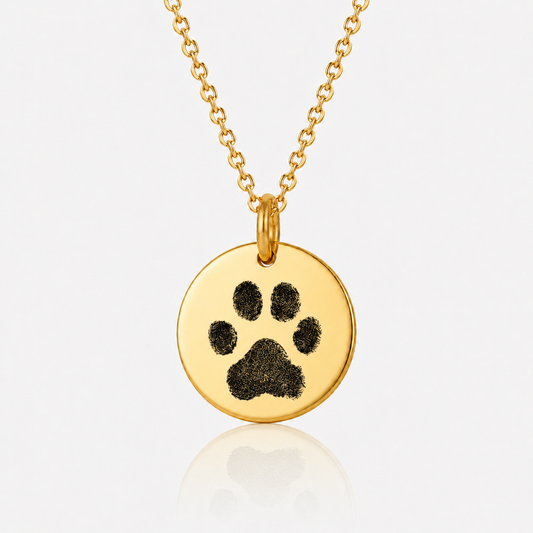 Gold Paw Print Disc Necklace