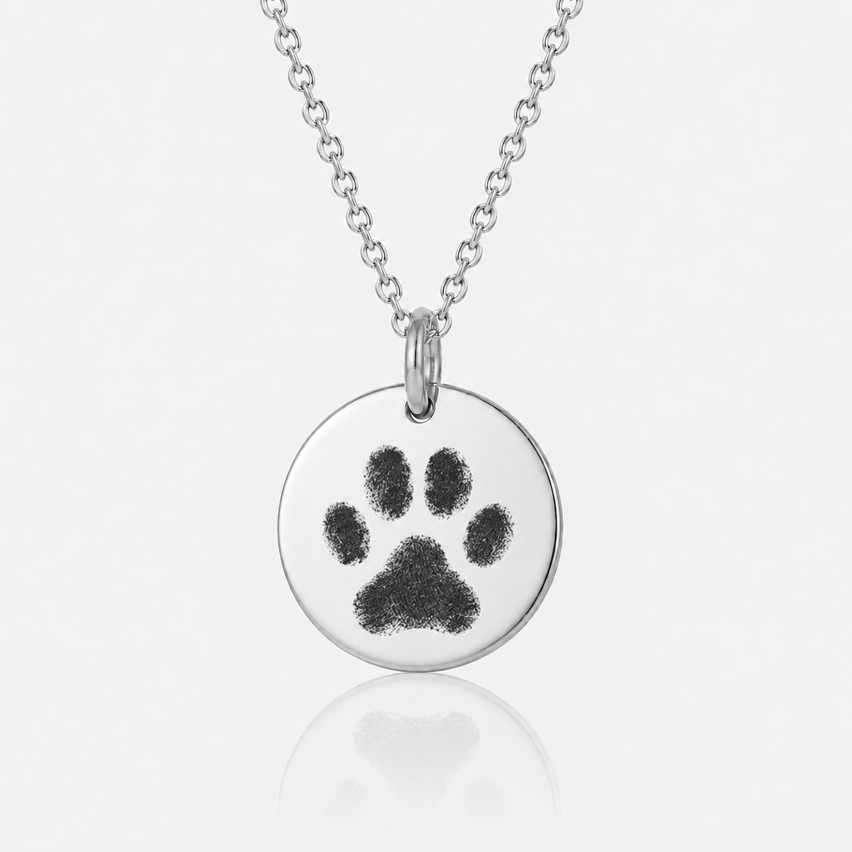 Silver Paw Print Disc Necklace