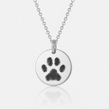 Silver Paw Print Disc Necklace