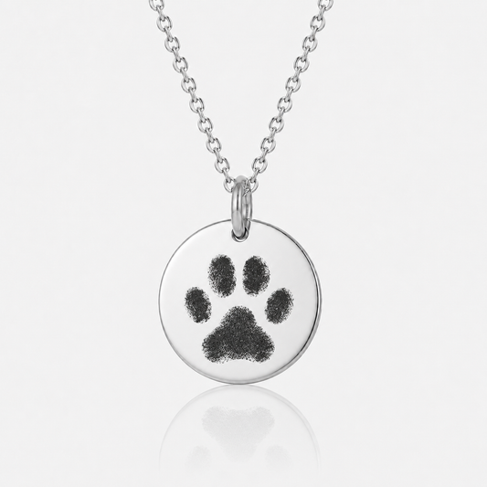 Silver Paw Print Disc Necklace