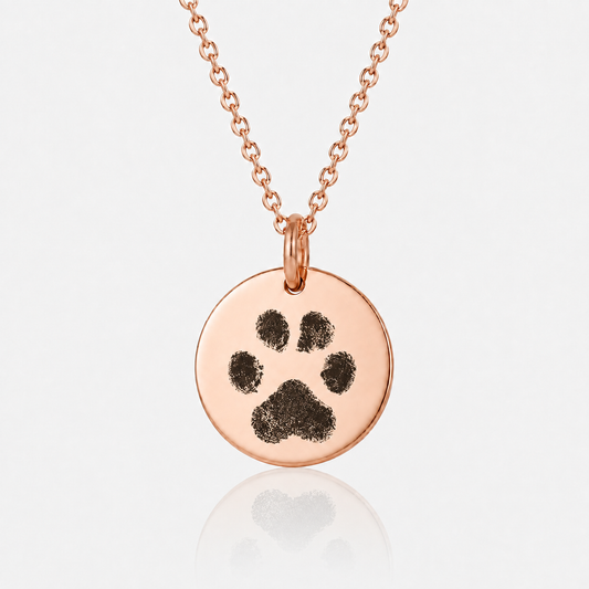 Rose Gold Paw Print Disc Necklace