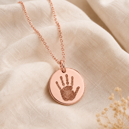 Rose Gold Handprint Disc Necklace