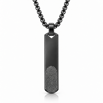 Black Fingerprint Bar Necklace