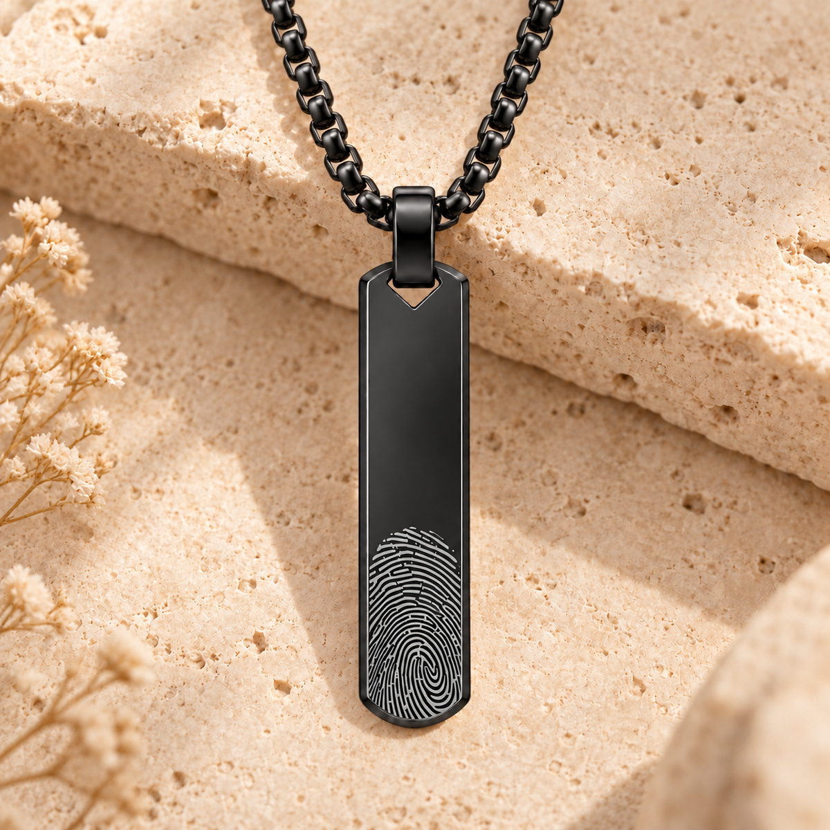 Black Fingerprint Bar Necklace