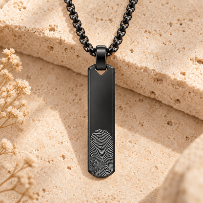 Black Fingerprint Bar Necklace