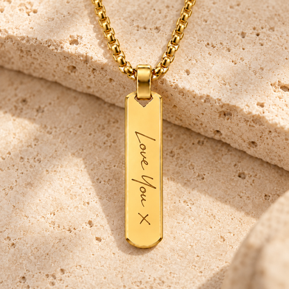 Gold Handwriting Bar Necklace