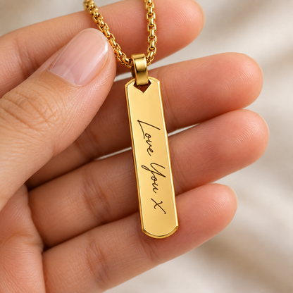 Gold Handwriting Bar Necklace