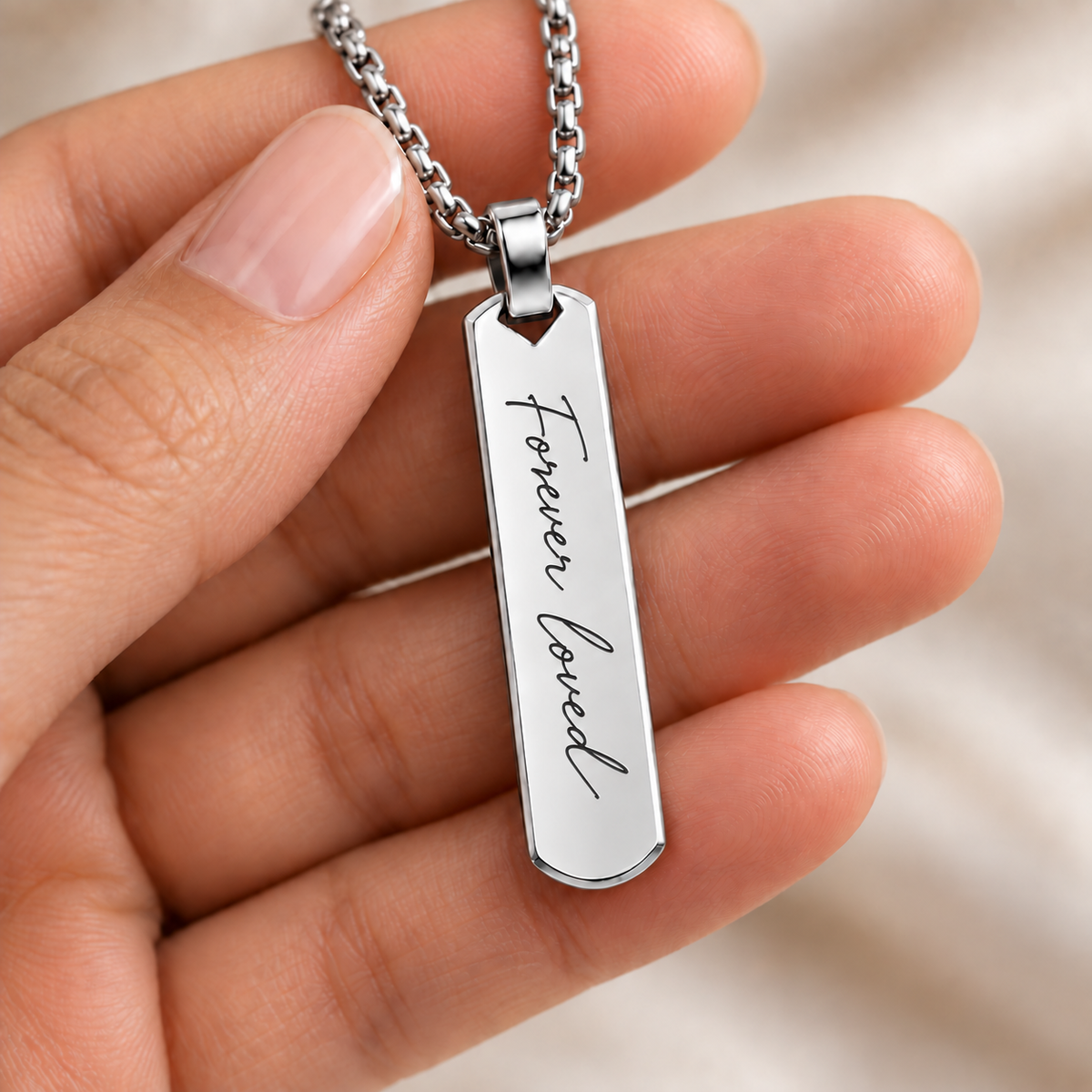 Silver Handwriting Bar Necklace