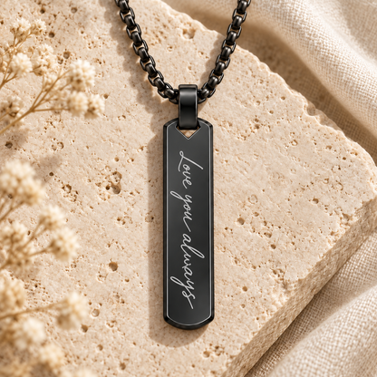 Black Handwriting Bar Necklace