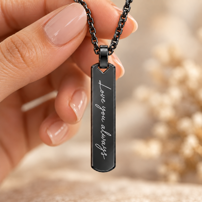 Black Handwriting Bar Necklace