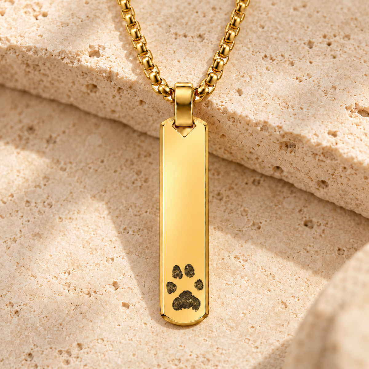 Gold Paw Print Bar Necklace