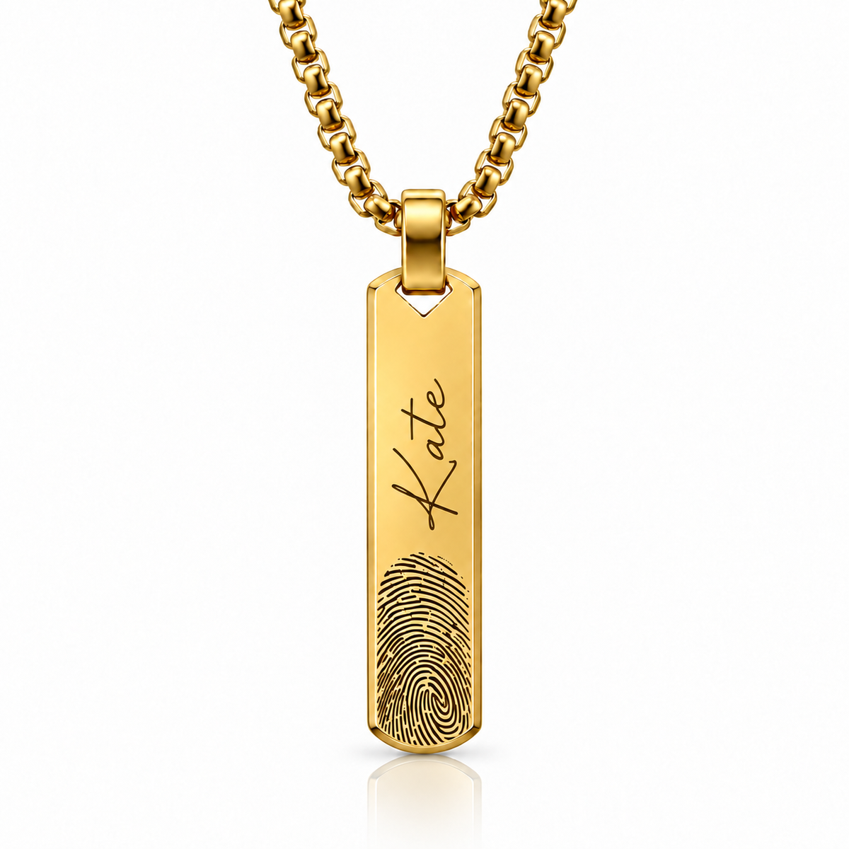Gold Fingerprint & Name Bar Necklace