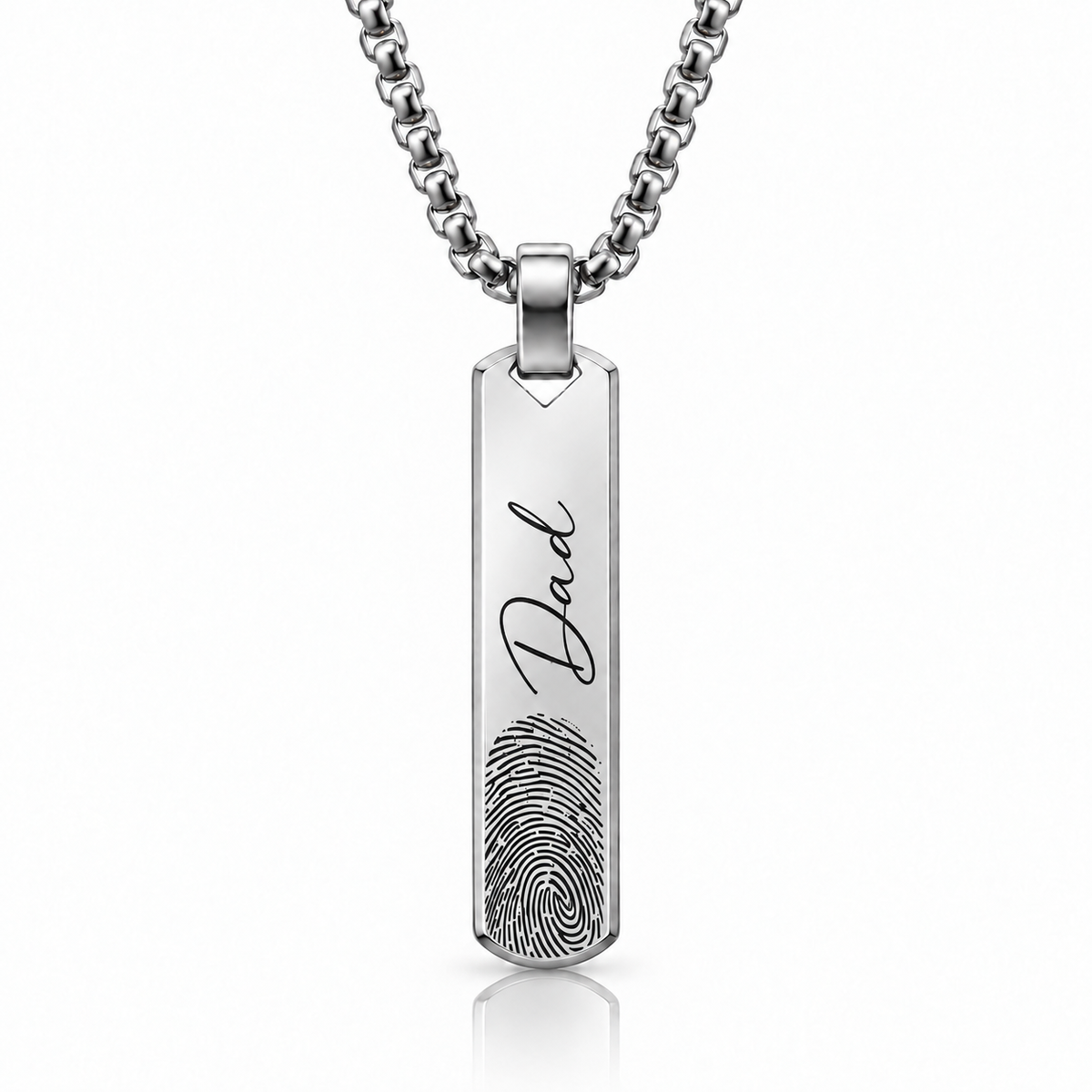 Silver Fingerprint & Name Bar Necklace