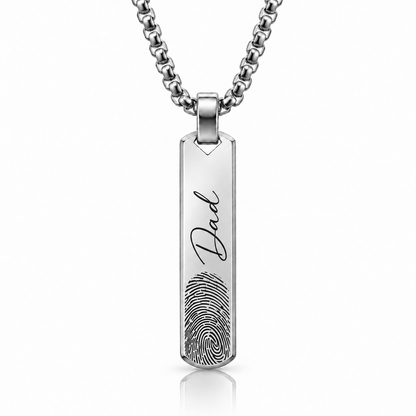 Silver Fingerprint & Name Bar Necklace