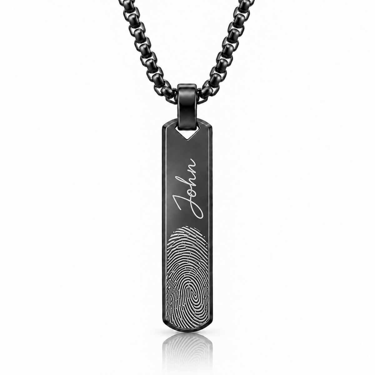 Black Fingerprint & Name Bar Necklace