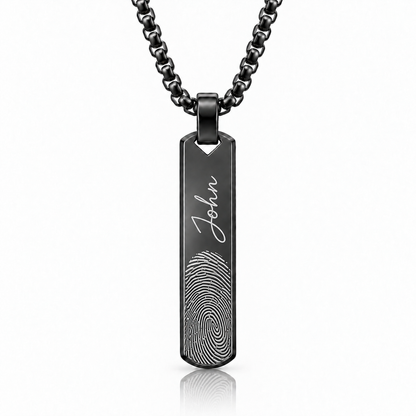 Black Fingerprint & Name Bar Necklace