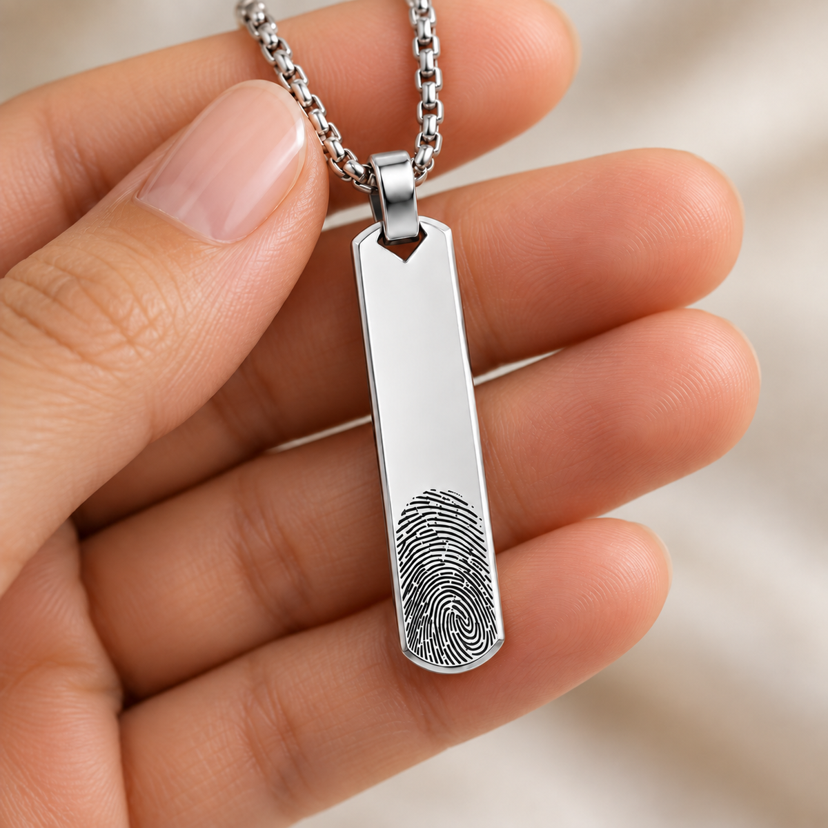Silver Fingerprint Bar Necklace