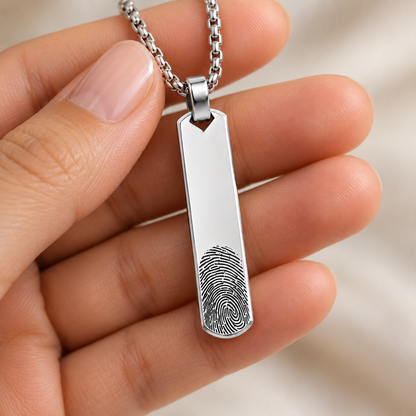 Silver Fingerprint Bar Necklace