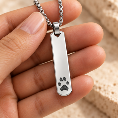 Silver Paw Print Bar Necklace