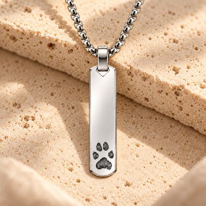 Silver Paw Print Bar Necklace