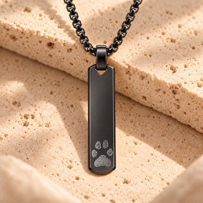 Black Paw Print Bar Necklace