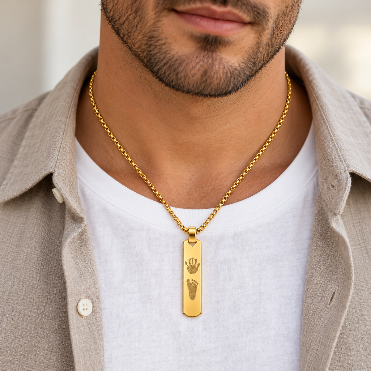 Gold Handprint / Footprint Bar Necklace