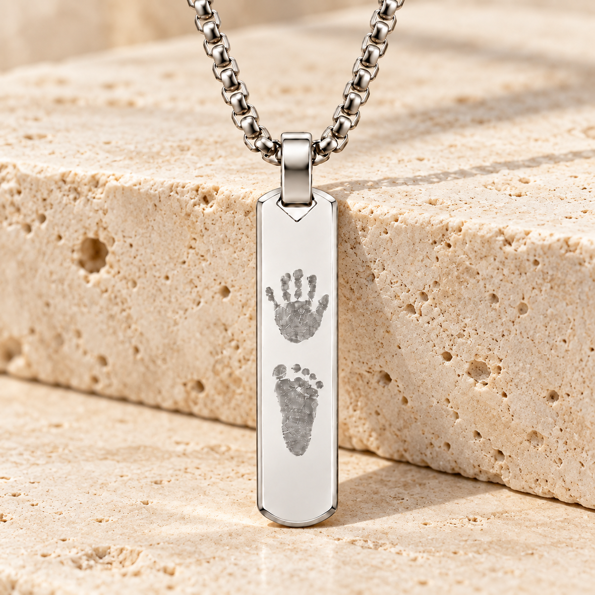 Silver Handprint / Footprint Bar Necklace