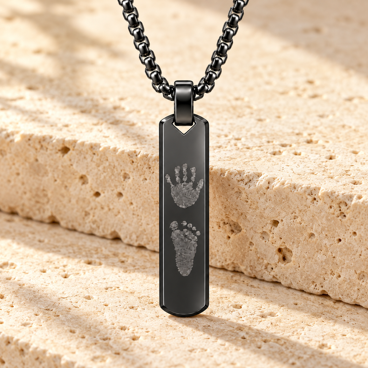 Black Handprint / Footprint Bar Necklace