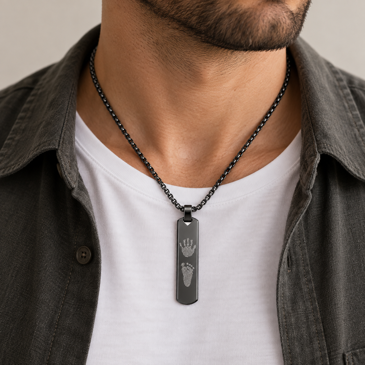 Black Handprint / Footprint Bar Necklace