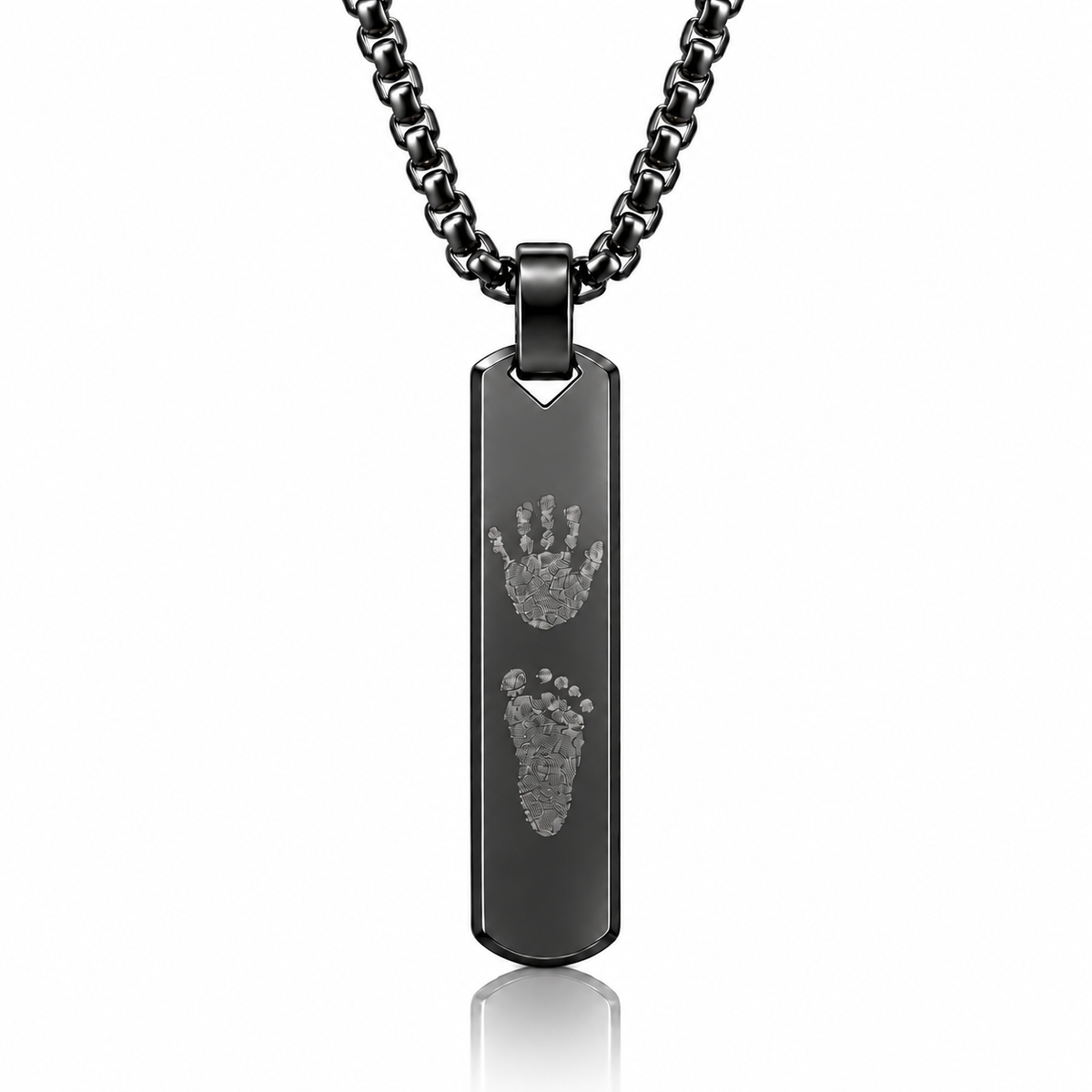 Black Handprint / Footprint Bar Necklace