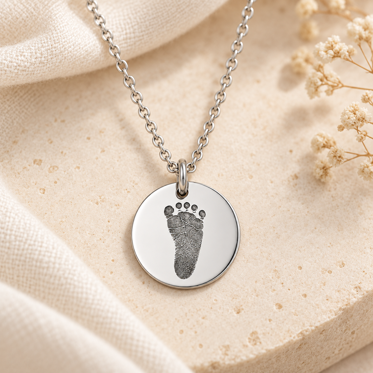 Silver Footprint Disc Necklace