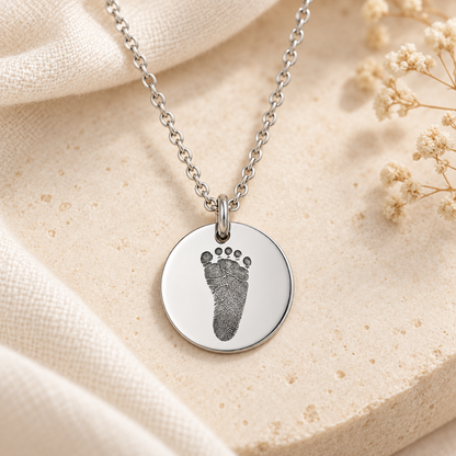 Silver Footprint Disc Necklace