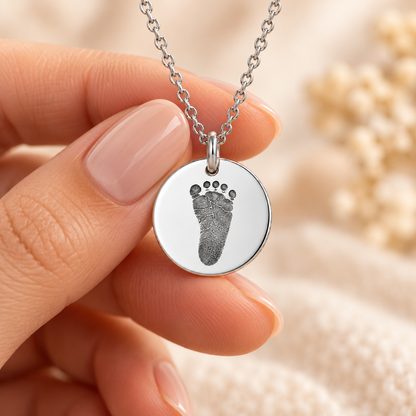 Silver Footprint Disc Necklace